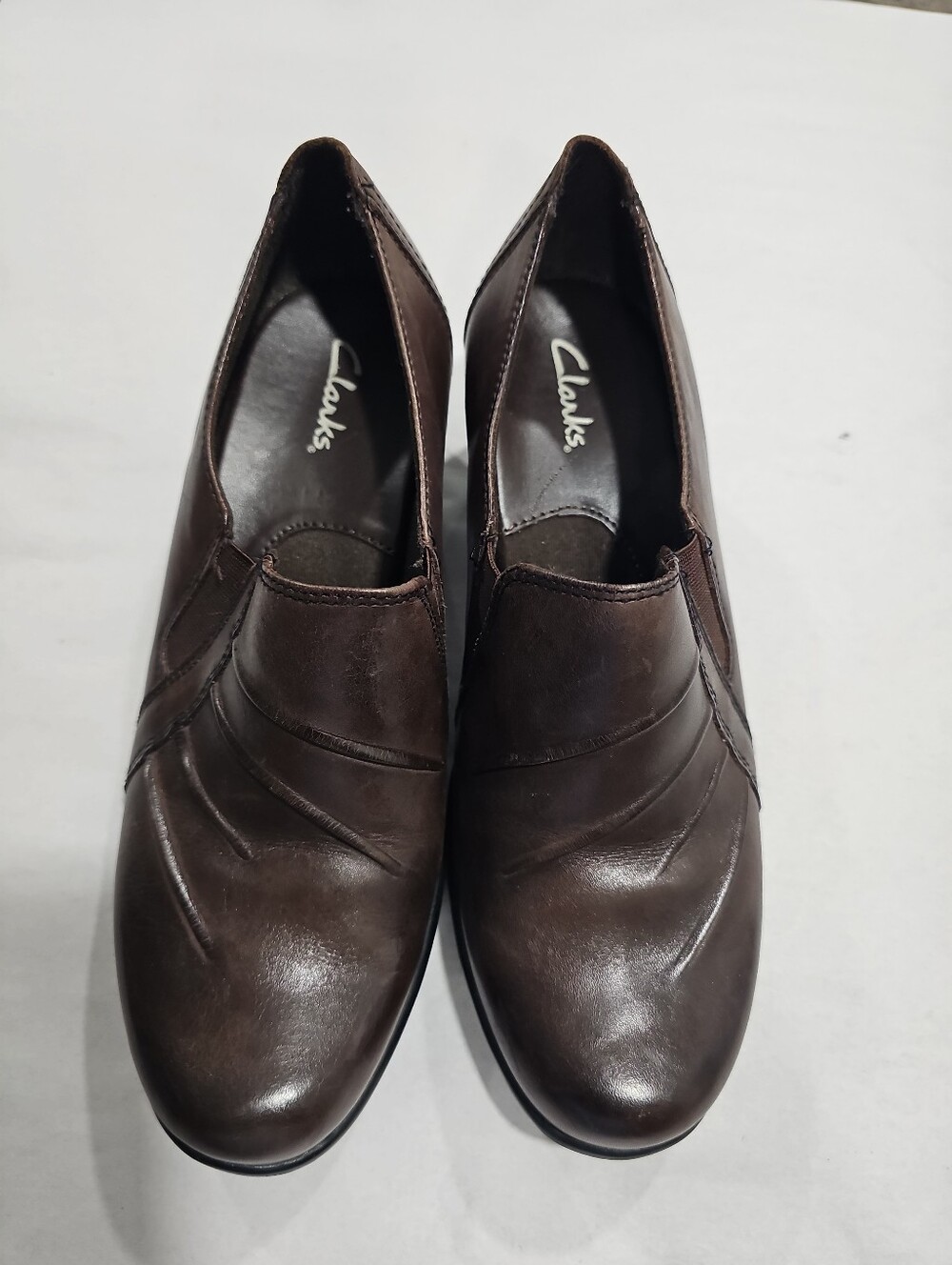 Clarks Bendables Shoes Womens Slip On Ankle Booties Brown Heels Size 7W Leather